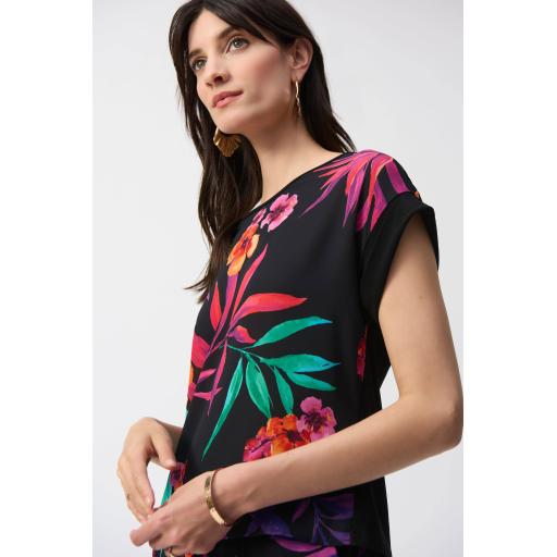 Joseph Ribkoff 251214 Silky Knit and Georgette Tropical Boxy Top