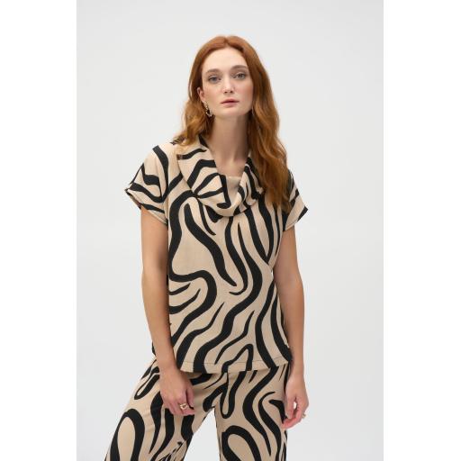 Joseph Ribkoff 252212 Gauze Abstract Print Cowl Neck Top