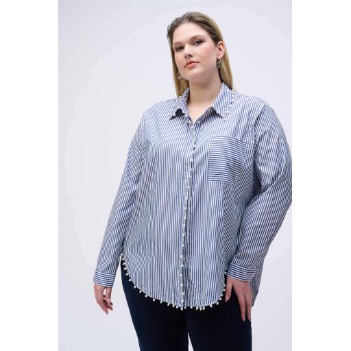 Joseph Ribkoff 251942 Blue and White Striped Stretch Cotton Shirt