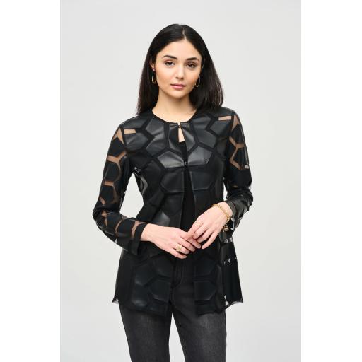 Joseph Ribkoff 241905S25 Black Laser-Cut Leatherette on Mesh Jacket