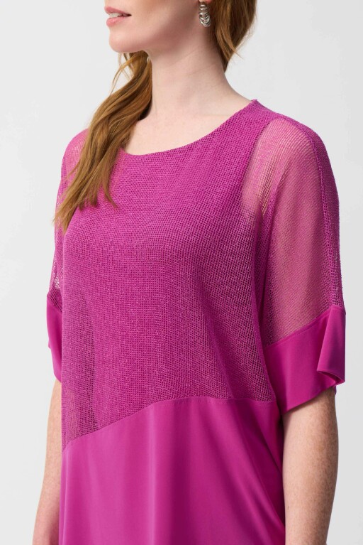 251092 Joseph Ribkoff Mesh and Silky Knit Cocoon Top Purple3.jpg