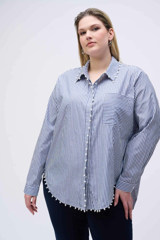 251942 Joseph Ribkoff Blue and white striped stretch cotton shirt2.jpg
