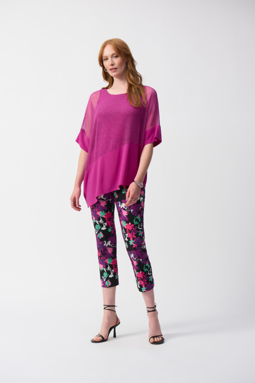 251092 Joseph Ribkoff Mesh and Silky Knit Cocoon Top Purple1.jpg