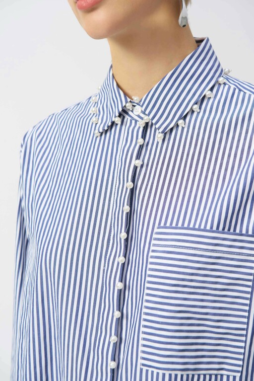 251942 Joseph Ribkoff Blue and white striped stretch cotton shirt1.jpg