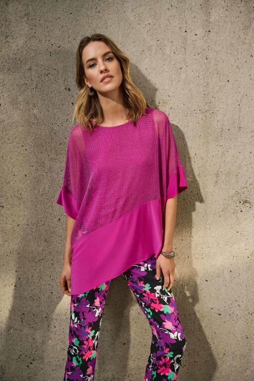 251092 Joseph Ribkoff Mesh and Silky Knit Cocoon Top Purple2.jpg