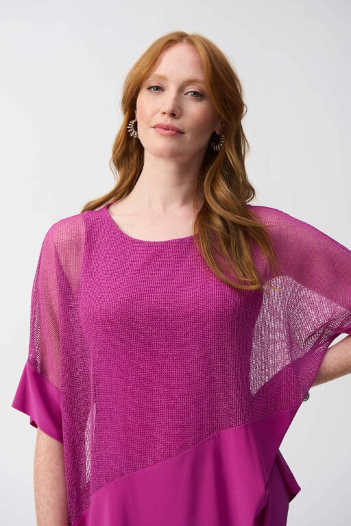 251092 Joseph Ribkoff Mesh and Silky Knit Cocoon Top Purple.jpg
