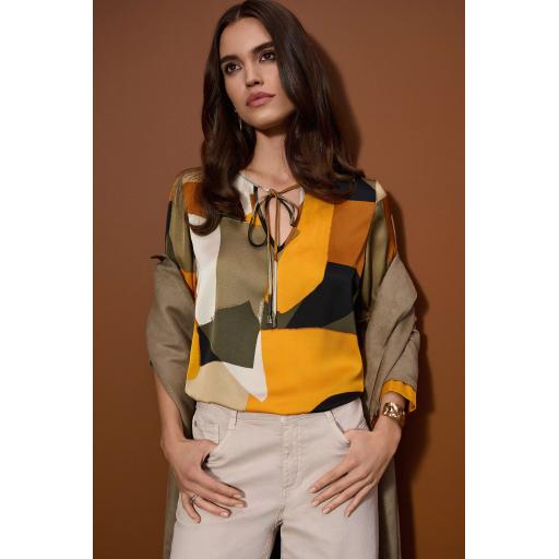 Recycled Satin Abstract Print Straight Tunic 253011 Black/Multi