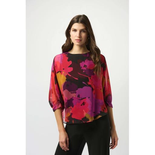 Recycled Chiffon Floral Print Boxy Top 253257 Black/Multi