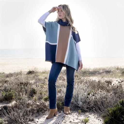 Marble Geometric Block Cape Jumper Teal 8112