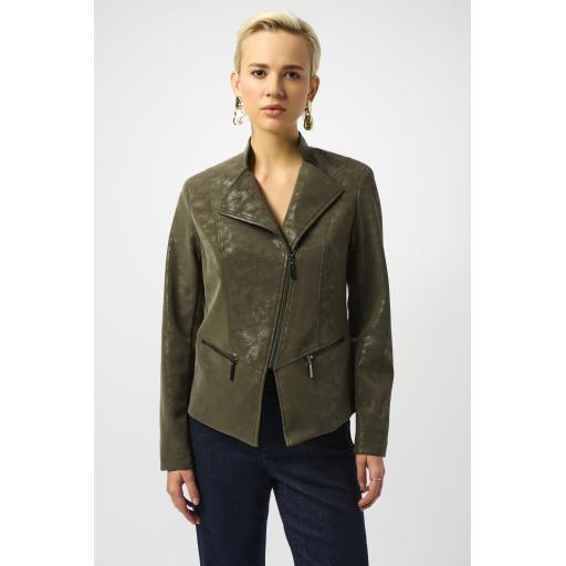 Foiled Faux Suede Fitted Moto Jacket 253915 Avocado