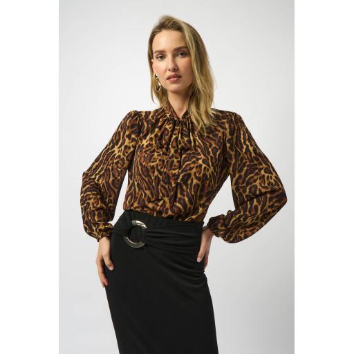 Recycled Georgette Animal Print Straight Top 253077 Black/Brown