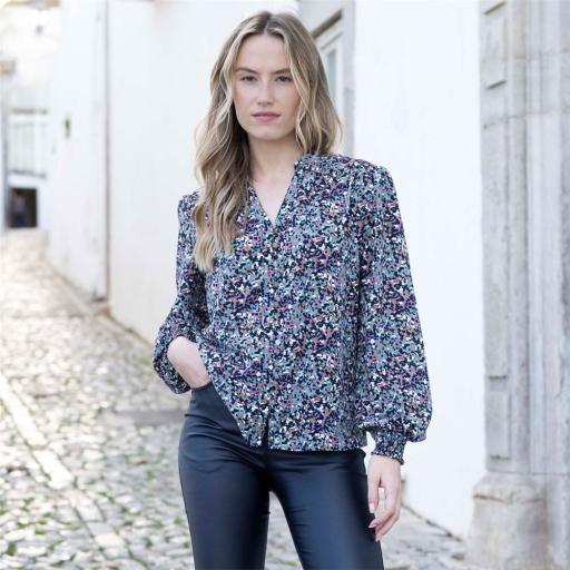 Marble Lightweight Printed Relaxed Fit Blouse Teal