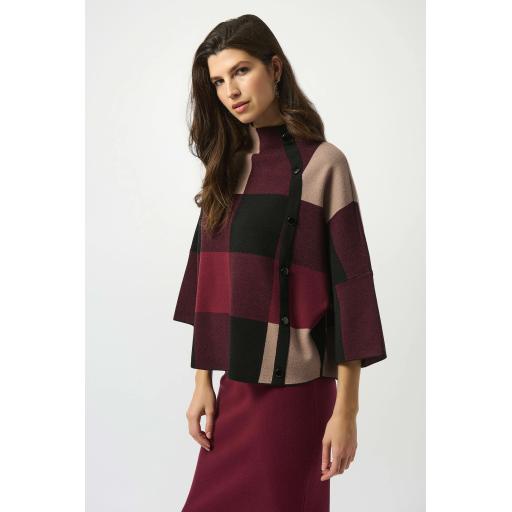 Plaid Jacquard Sweater Knit Top 243948F25 Merlot/Multi