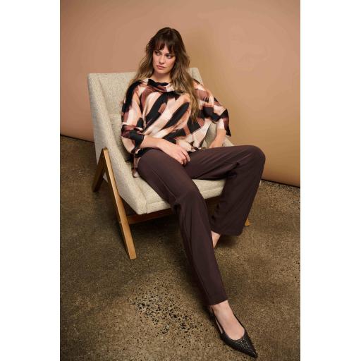 Satin Abstract Print Boxy Tunic with Cowl Collar 254216 Black/brown