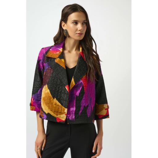 Textured Jacquard Abstract Print Boxy Blazer 253271 Black/Multi