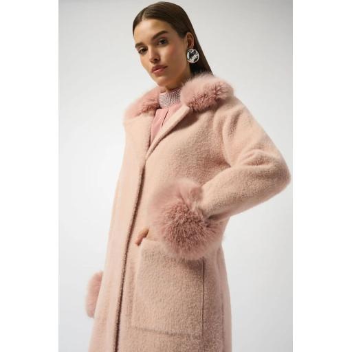 Feather Yarn and Faux Fur Sweater Coat 243923F25 Rose