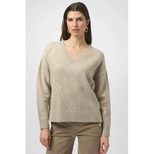 Sweater Knit Pullover with Sequins 254949 Oyster