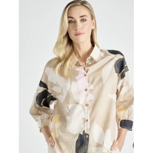 Marie Mero Beige Shirt with floral print detail