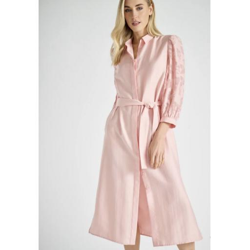 Marie Mero Belted Dress with floral detail sleeve in Spring Rose