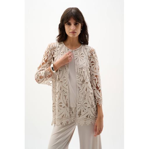 Joseph Ribkoff Guipure Lace Straight Cover-Up Jacket, Beige
