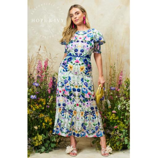 Hope & Ivy, The Charlotte-Ann Puff Sleeve Maxi Dress with Bow Back