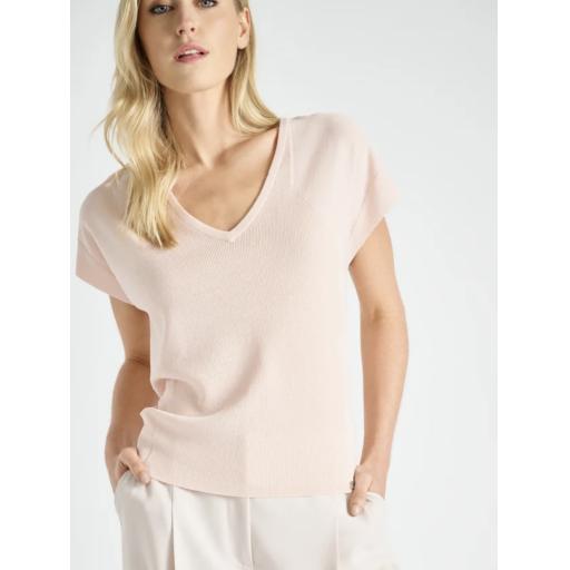 Marie Mero V Neck lightweight knit top in Pink/rose