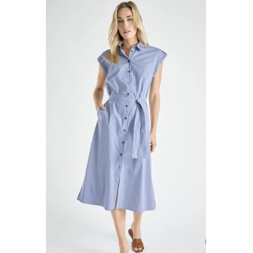Marie Mero Blue and White Stripe Dress with belt