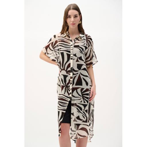 Joseph Ribkoff Chiffon Tropical Print Straight Blouse, Brown & Cream