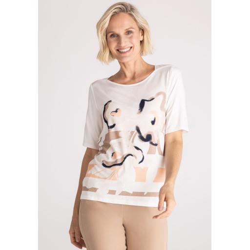 Frank Walder T-shirt, cream with floral print