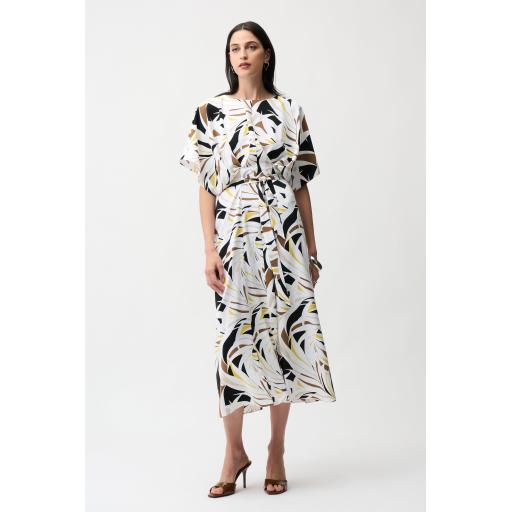 Recycled Woven Tropical Print Trapeze Dress With Sash