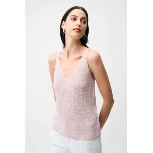 Joseph Ribkoff Metallic Knitted Camisole with Rhinestones Petal Pink