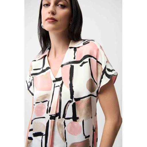 Joseph Ribkoff Recycled Satin Abstract Print Boxy Top With V-neckline