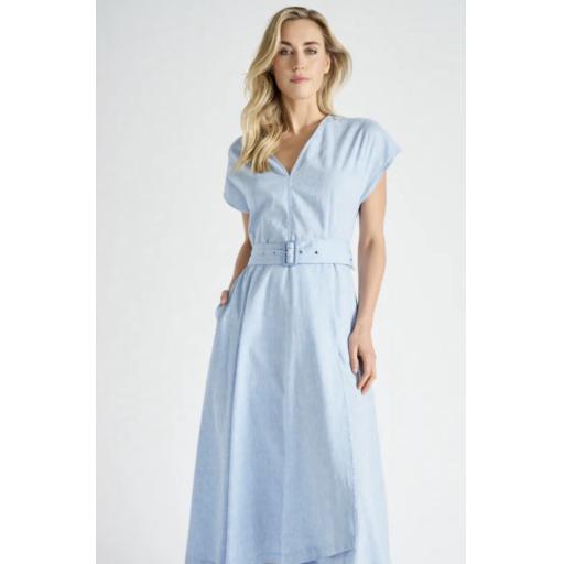 Marie Mero Light Blue Belted Cotton Summer dress