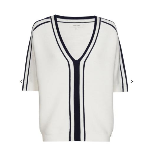 Marie Mero Ecru Sweater with navy stripe