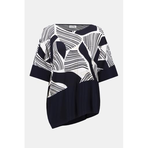 Silky Knit Geometric Print Asymmetrical Cocoon Top Navy/Moonstone/Ivory