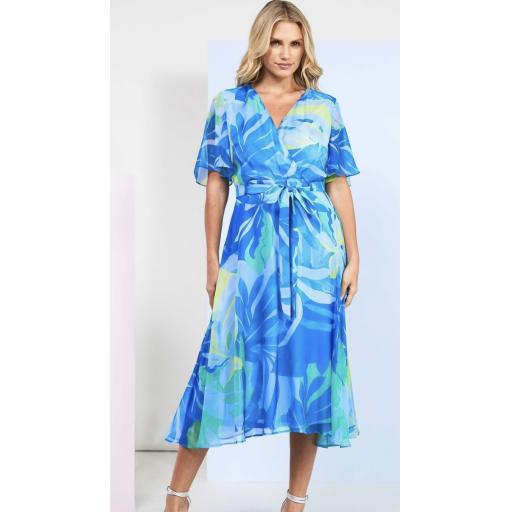 Kate Cooper Imperial Blue Print Midi Dress tie waist